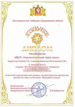 Диплом лауреата XIV областного конкурса "Камертон"
